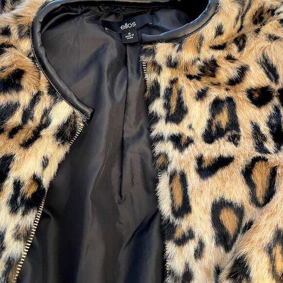 Ellos Faux Fur Animal Print Jacket In Leopard Tan Black Size 10 New - Picture 8 of 11